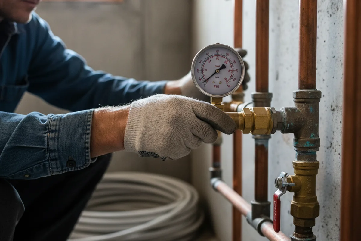Pressure testing a repaired line during Water Line Repair in Greig